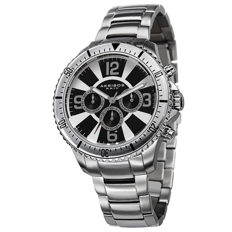 Akribos XXIV Men's Multifunction Swiss Quartz Stainless Steel Silver-Tone Bracelet Watch
