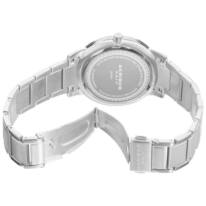 Akribos XXIV Men's Slim Stainless Steel Swiss Quartz Silver-Tone Bracelet Watch