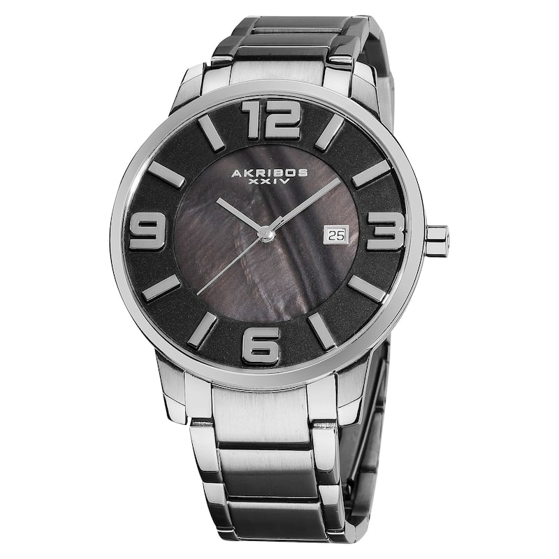 Akribos XXIV Men's Slim Stainless Steel Swiss Quartz Silver-Tone Bracelet Watch