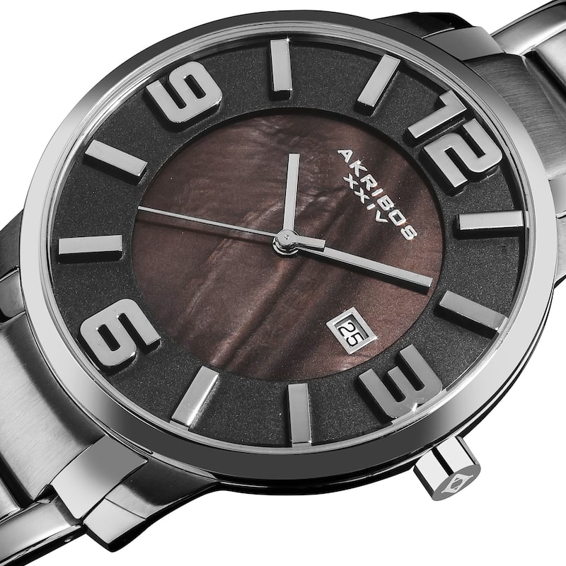 Akribos XXIV Men's Slim Stainless Steel Swiss Quartz Silver-Tone Bracelet Watch