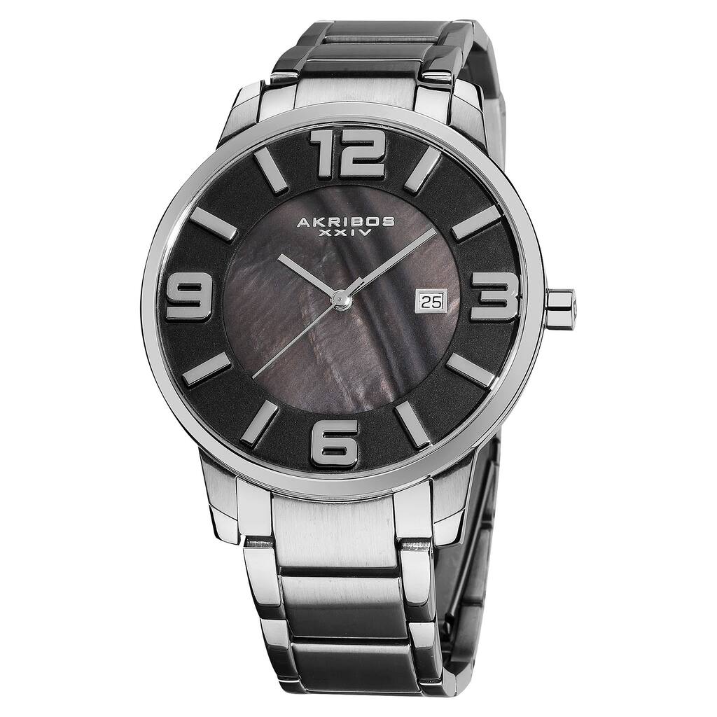 Akribos XXIV Men's Slim Stainless Steel Swiss Quartz Silver-Tone Bracelet Watch