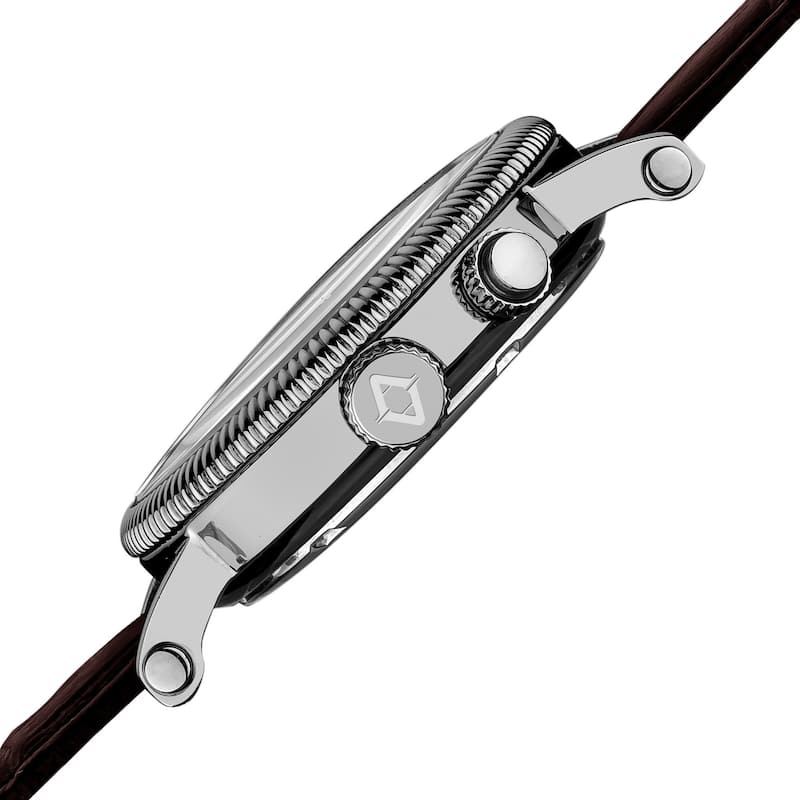 Akribos XXIV Men's Swiss Quartz Multifunction Leather Silver-Tone Strap Watch