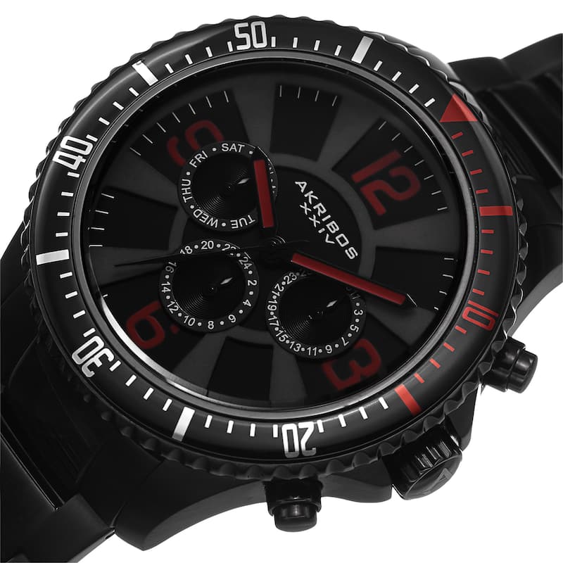 Akribos XXIV Men's Multifunction Swiss Quartz Stainless Steel Black Bracelet Watch