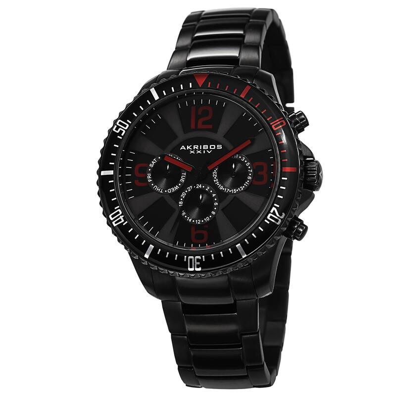 Akribos XXIV Men's Multifunction Swiss Quartz Stainless Steel Black Bracelet Watch