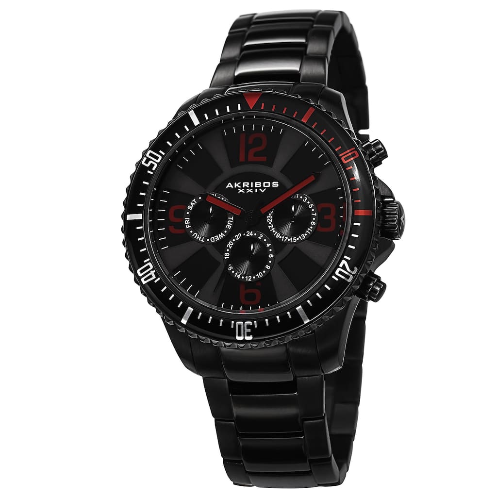 Akribos XXIV Men's Multifunction Swiss Quartz Stainless Steel Black Bracelet Watch