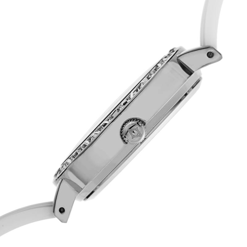 Akribos XXIV Women's Swiss Quartz Diamond-Accented Ceramic Bangle Silver-Tone Watch