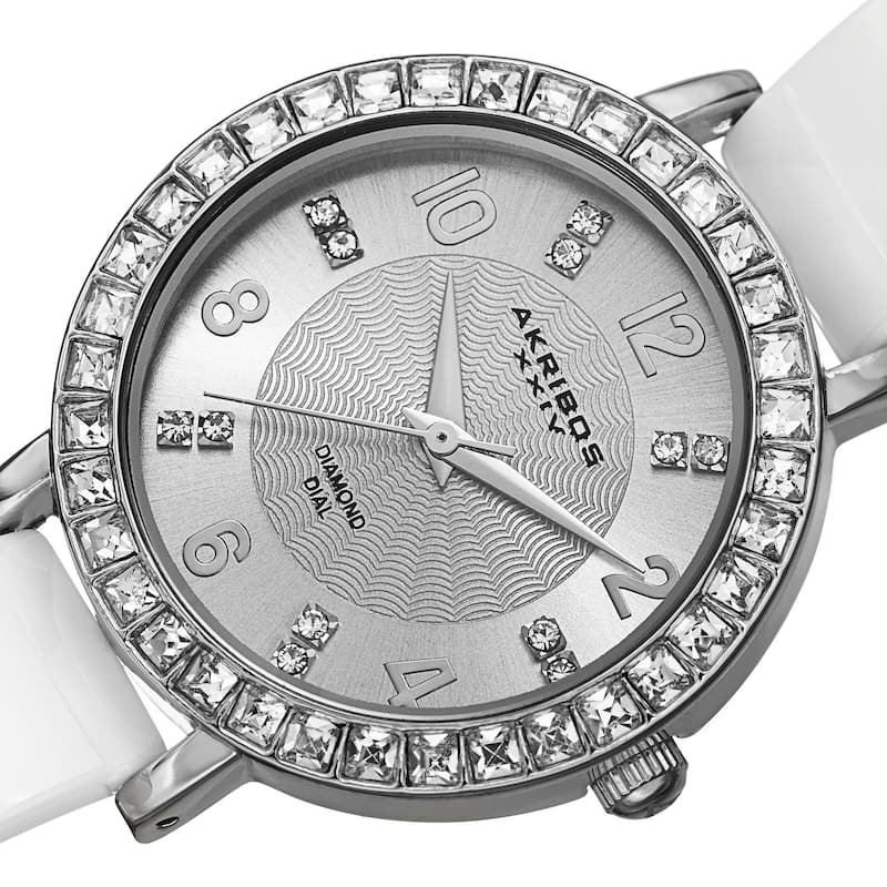 Akribos XXIV Women's Swiss Quartz Diamond-Accented Ceramic Bangle Silver-Tone Watch