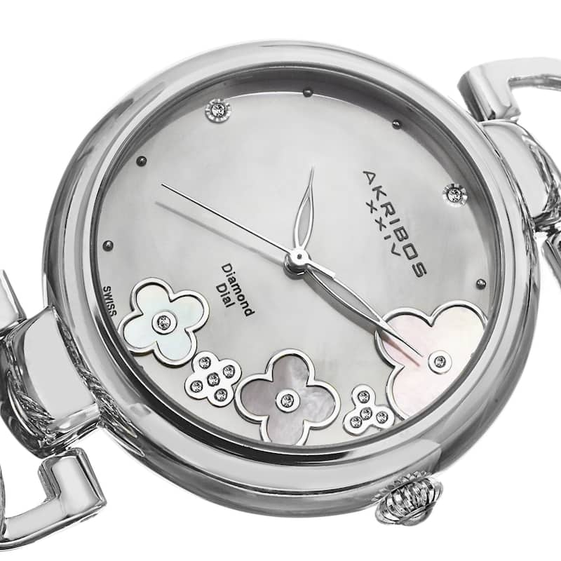 Akribos XXIV Women's Quartz Diamond/Multifunction Chain Link Silver-Tone Bracelet Watch Set