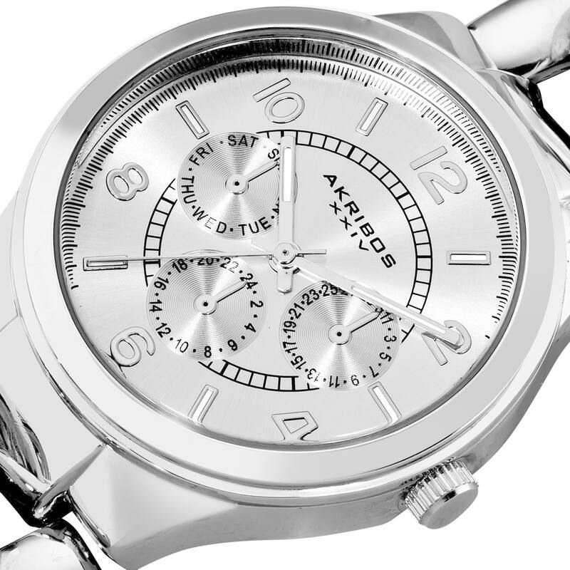 Akribos XXIV Women's Quartz Diamond/Multifunction Chain Link Silver-Tone Bracelet Watch Set