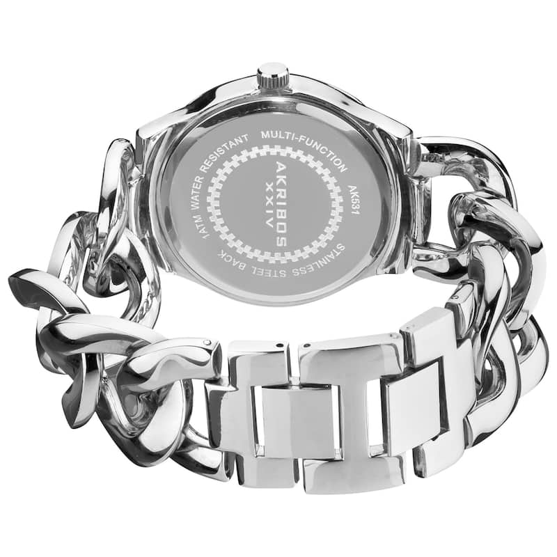 Akribos XXIV Women's Quartz Diamond/Multifunction Chain Link Silver-Tone Bracelet Watch Set