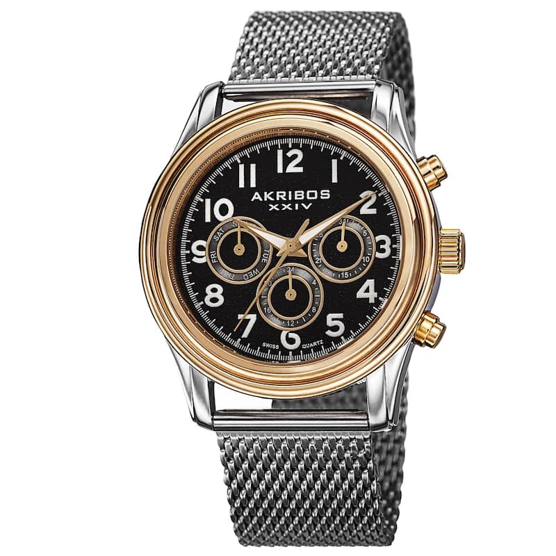 Akribos XXIV Men's Swiss Quartz Stainless Steel Mesh Gold-Tone Strap Watch