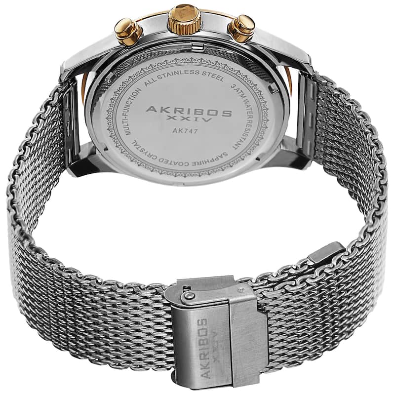 Akribos XXIV Men's Swiss Quartz Stainless Steel Mesh Gold-Tone Strap Watch