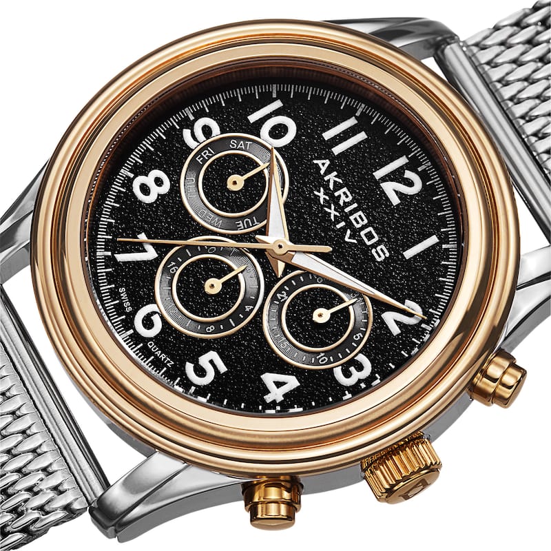 Akribos XXIV Men's Swiss Quartz Stainless Steel Mesh Gold-Tone Strap Watch