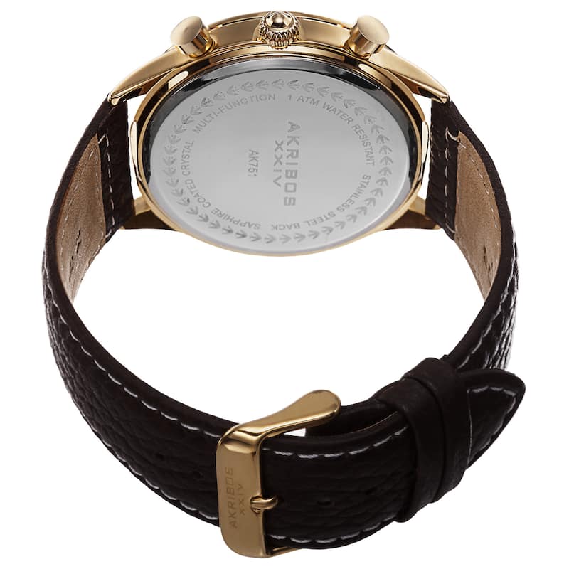 Akribos XXIV Men's Swiss Quartz Multifunction Tachymeter Leather Strap Watch