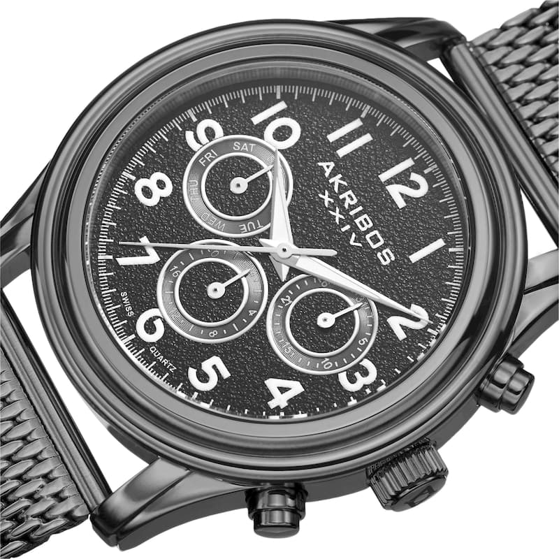 Akribos XXIV Men's Swiss Quartz Stainless Steel Mesh Black Strap Watch