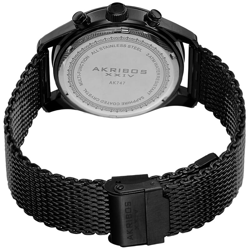 Akribos XXIV Men's Swiss Quartz Stainless Steel Mesh Black Strap Watch
