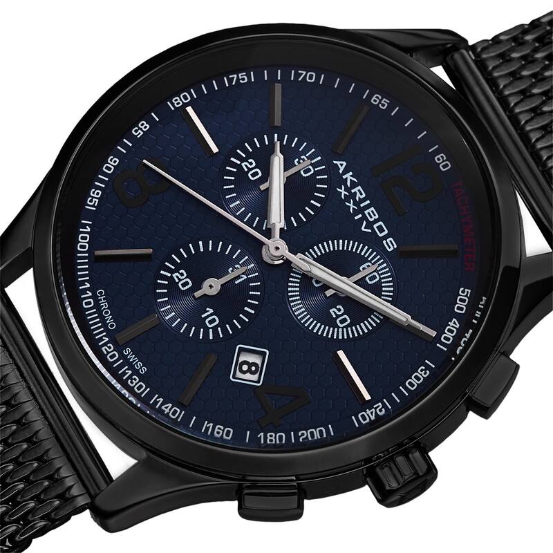 Akribos XXIV Men's Swiss Quartz Chronograph Stainless Steel Mesh Blue Bracelet Watch