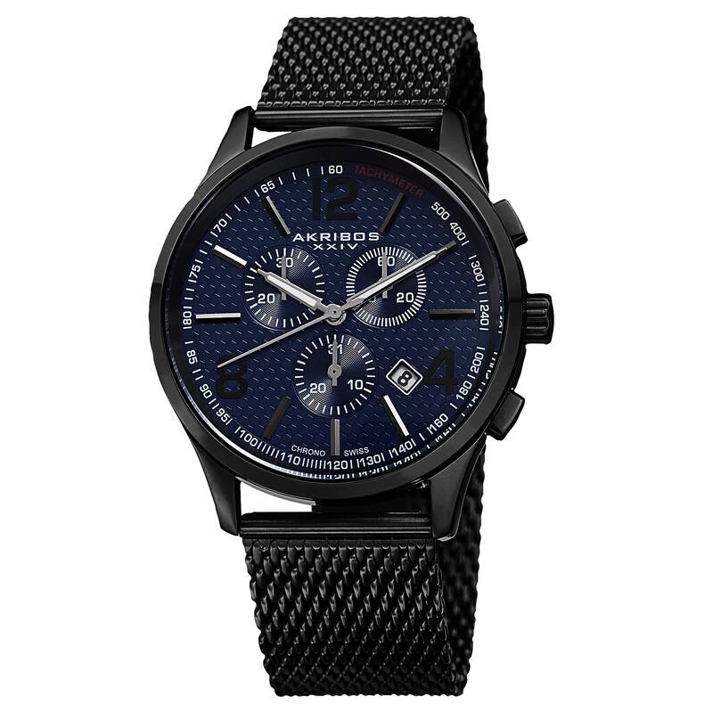 Akribos XXIV Men's Swiss Quartz Chronograph Stainless Steel Mesh Blue Bracelet Watch