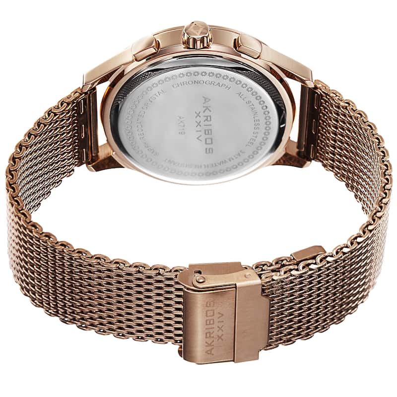 Akribos XXIV Men's Swiss Quartz Chronograph Stainless Steel Mesh Rose-Tone Bracelet Watch
