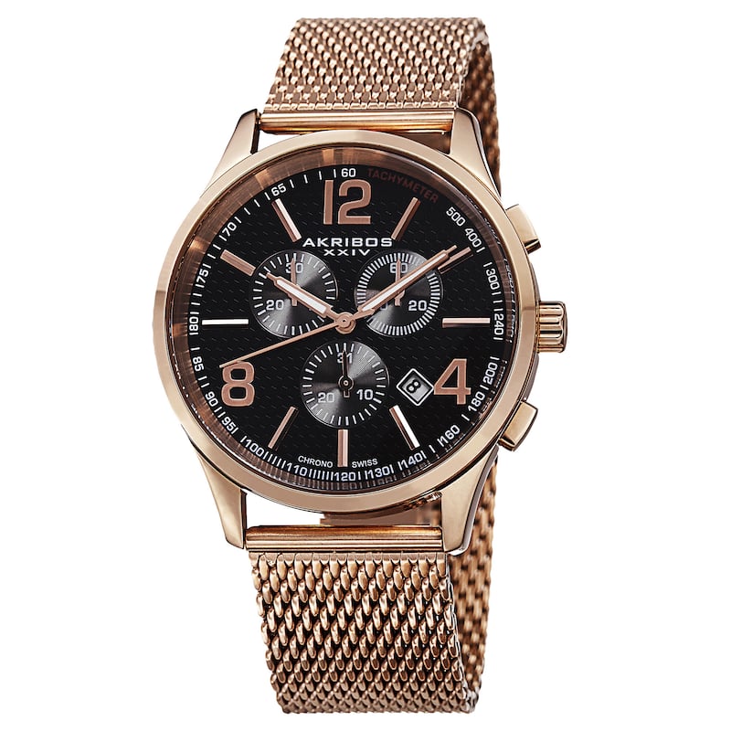 Akribos XXIV Men's Swiss Quartz Chronograph Stainless Steel Mesh Rose-Tone Bracelet Watch
