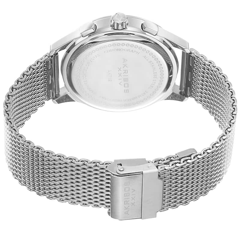 Akribos XXIV Men's Swiss Quartz Chronograph Stainless Steel Mesh Silver-Tone Bracelet Watch
