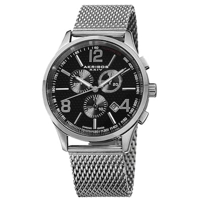 Akribos XXIV Men's Swiss Quartz Chronograph Stainless Steel Mesh Silver-Tone Bracelet Watch