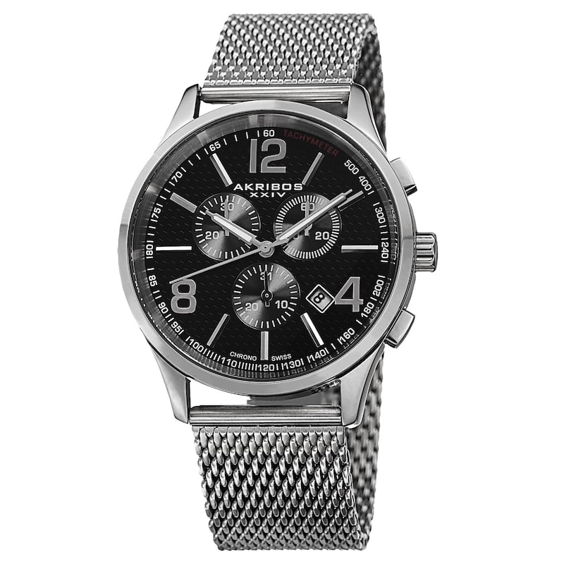 Akribos XXIV Men's Swiss Quartz Chronograph Stainless Steel Mesh Silver-Tone Bracelet Watch
