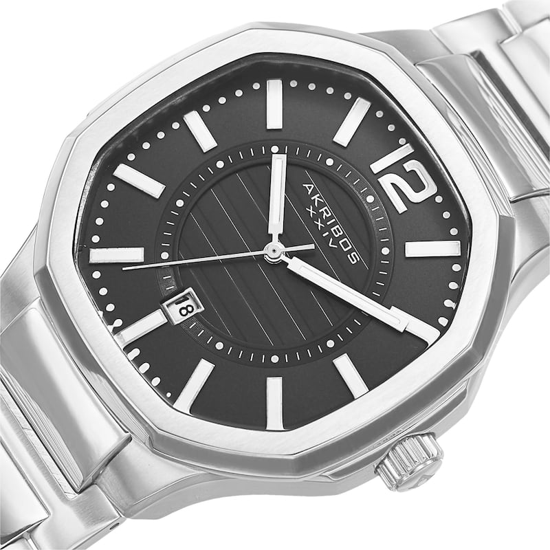 Akribos XXIV Men's Date Step-Dial Stainless Steel Silver-Tone Bracelet Watch