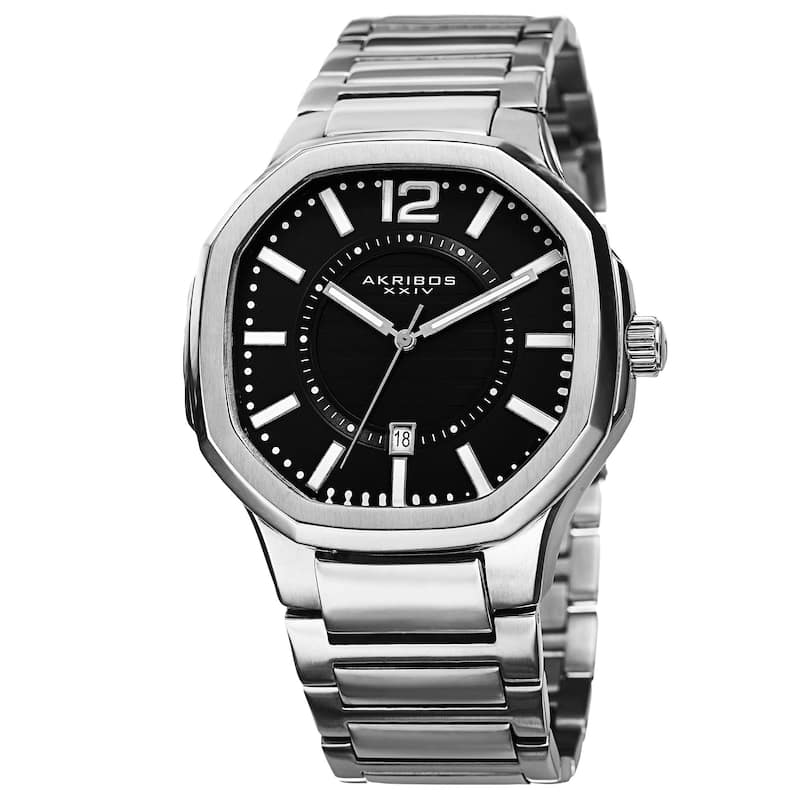 Akribos XXIV Men's Date Step-Dial Stainless Steel Silver-Tone Bracelet Watch