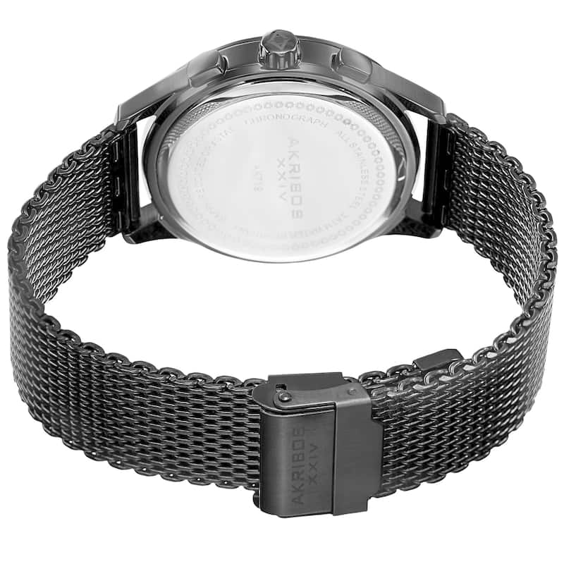 Akribos XXIV Men's Swiss Quartz Chronograph Stainless Steel Mesh Black Bracelet Watch