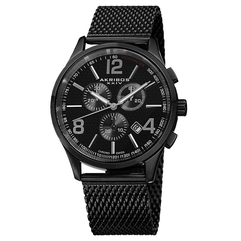 Akribos XXIV Men's Swiss Quartz Chronograph Stainless Steel Mesh Black Bracelet Watch