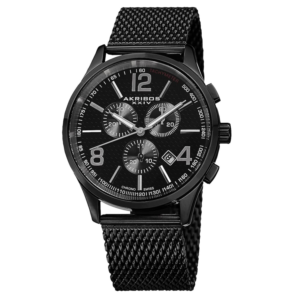 Akribos XXIV Men's Swiss Quartz Chronograph Stainless Steel Mesh Black Bracelet Watch