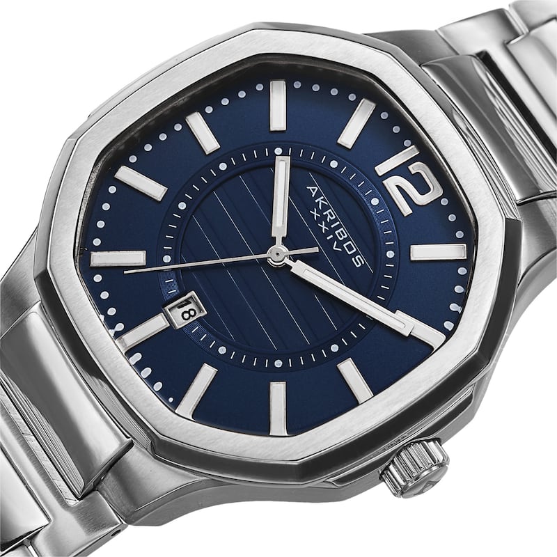 Akribos XXIV Men's Date Step-Dial Stainless Steel Blue Bracelet Watch