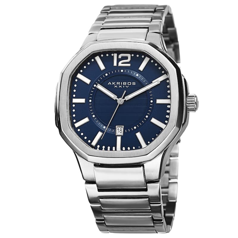 Akribos XXIV Men's Date Step-Dial Stainless Steel Blue Bracelet Watch