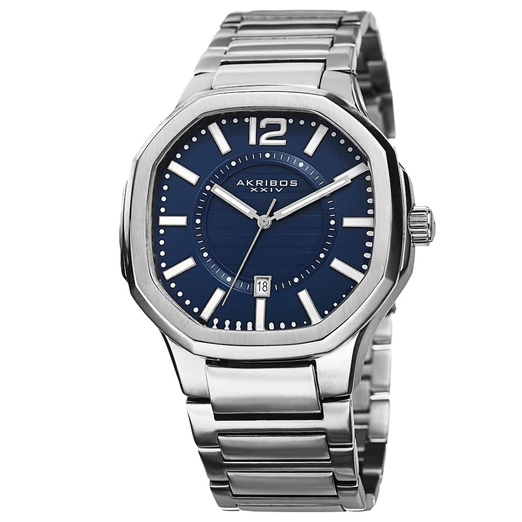 Akribos XXIV Men's Date Step-Dial Stainless Steel Blue Bracelet Watch
