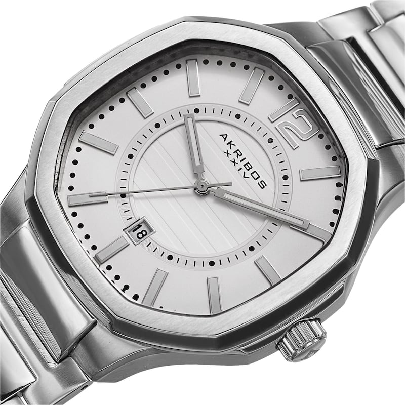 Akribos XXIV Men's Date Step-Dial Stainless Steel Silver-Tone Bracelet Watch