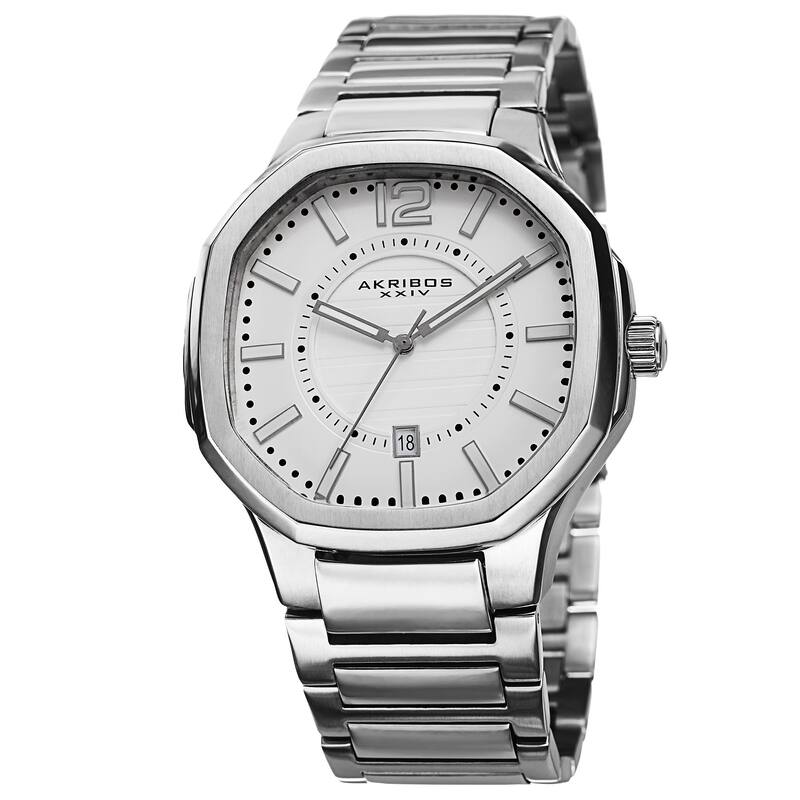 Akribos XXIV Men's Date Step-Dial Stainless Steel Silver-Tone Bracelet Watch