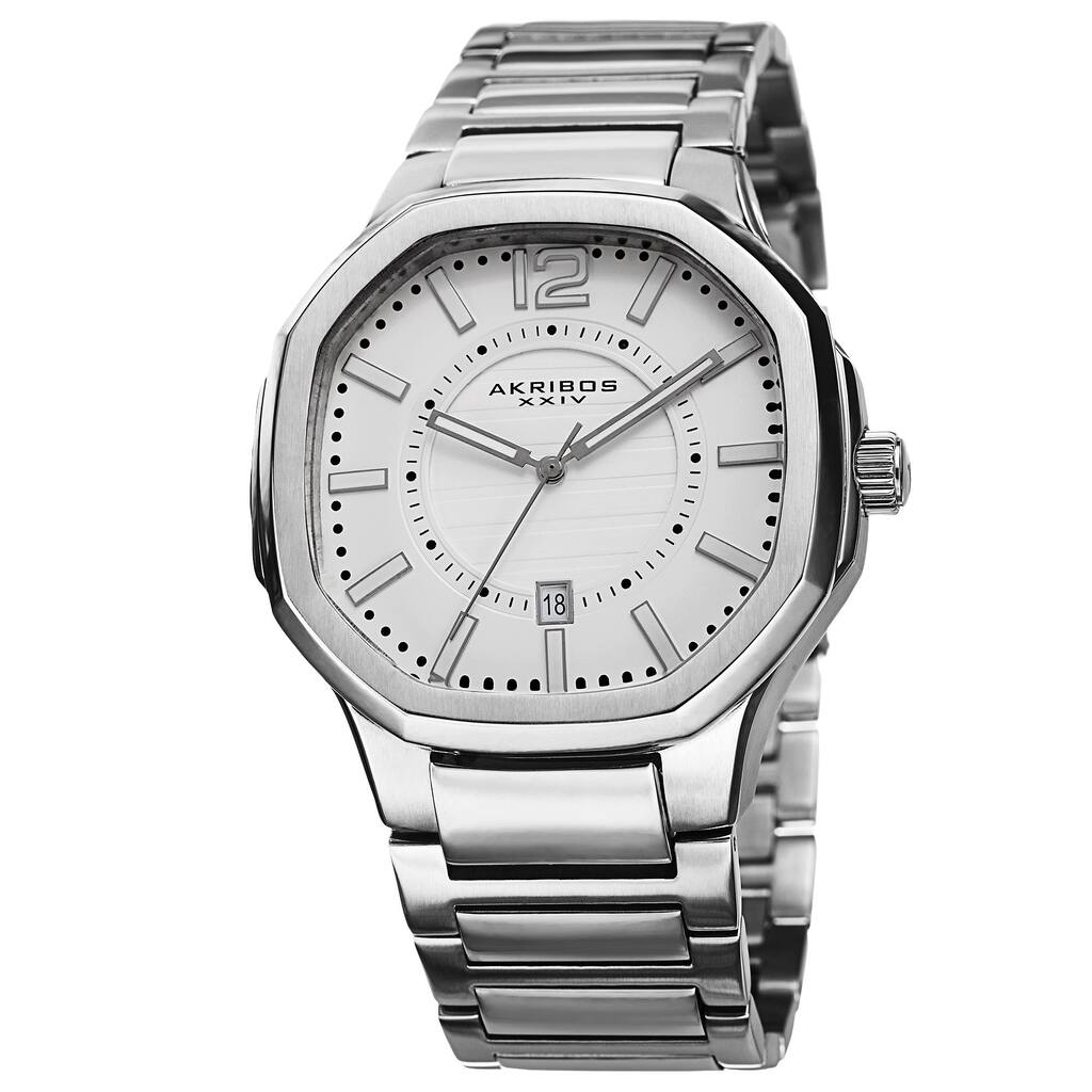 Akribos XXIV Men's Date Step-Dial Stainless Steel Silver-Tone Bracelet Watch