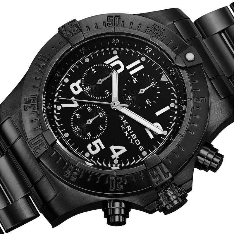 Akribos XXIV Men's Chronograph Quartz Stainless Steel Black Bracelet Watch