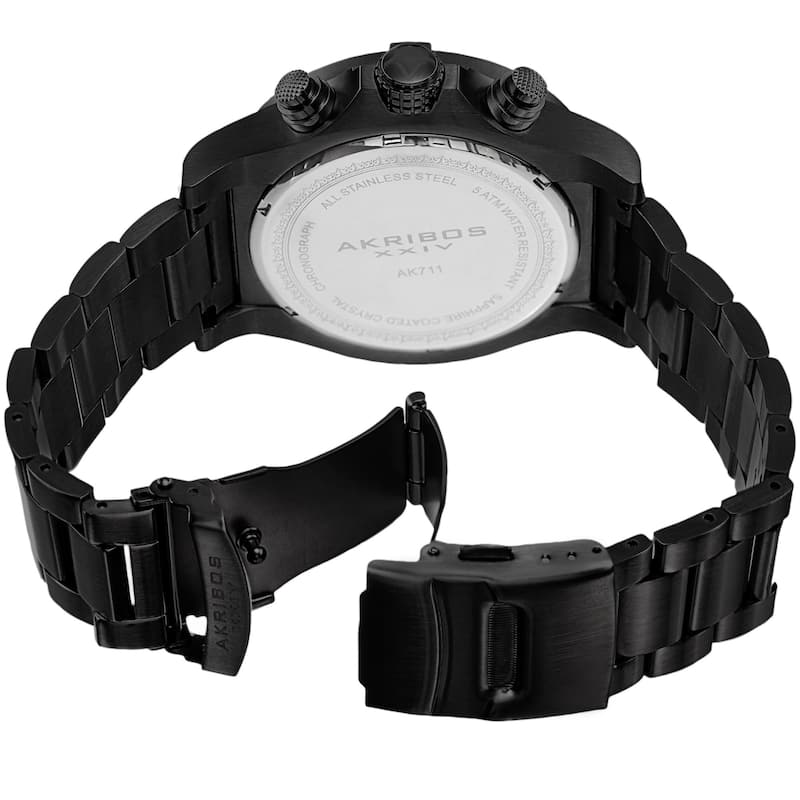 Akribos XXIV Men's Chronograph Quartz Stainless Steel Black Bracelet Watch