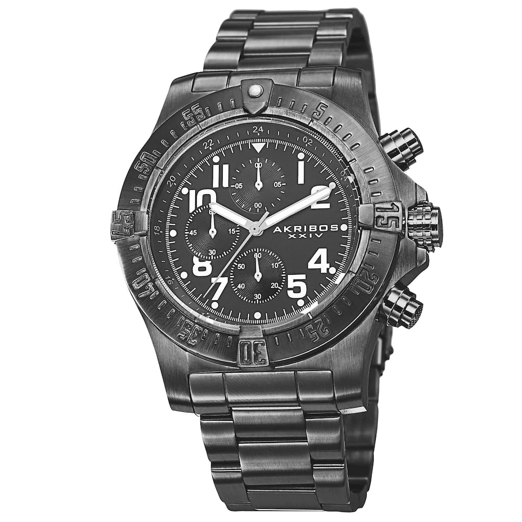 Akribos XXIV Men's Chronograph Quartz Stainless Steel Black Bracelet Watch