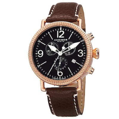 Akribos XXIV Men's Swiss Quartz Chronograph Leather Brown Strap Watch