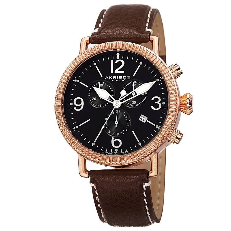 Akribos XXIV Men's Swiss Quartz Chronograph Leather Brown Strap Watch