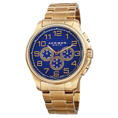 Akribos XXIV Men's Swiss Quartz Multifunction Stainless Steel Gold-Tone Bracelet Watch