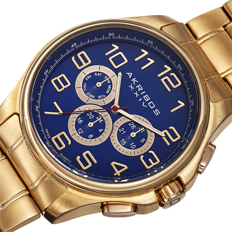 Akribos XXIV Men's Swiss Quartz Multifunction Stainless Steel Gold-Tone Bracelet Watch