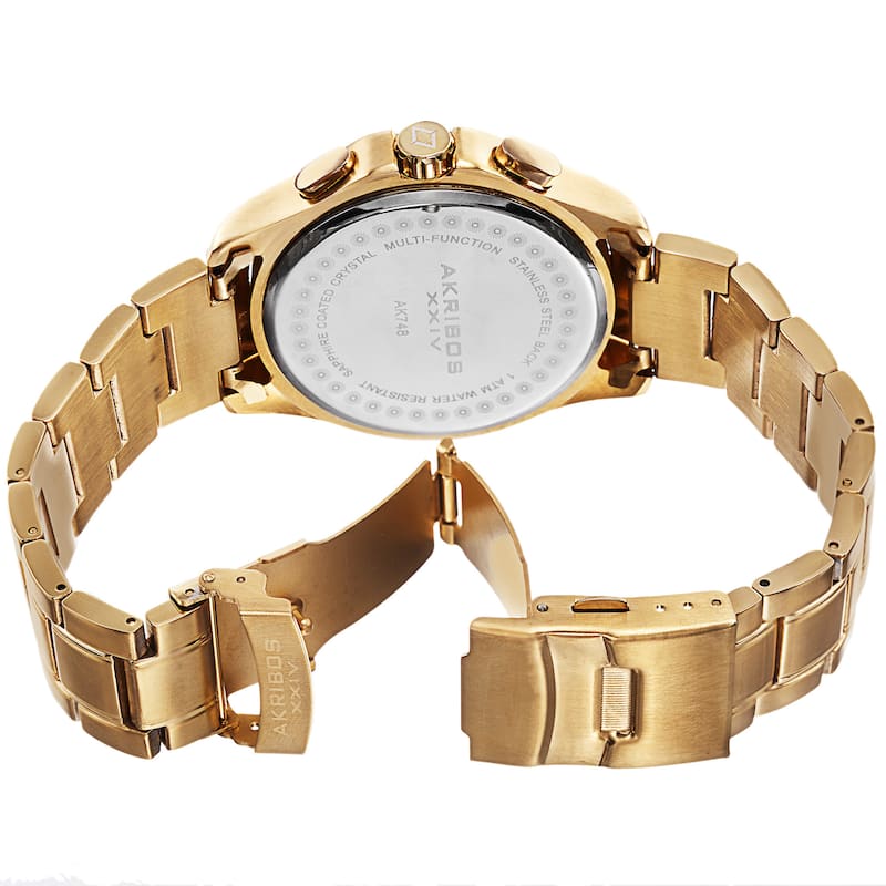 Akribos XXIV Men's Swiss Quartz Multifunction Stainless Steel Gold-Tone Bracelet Watch