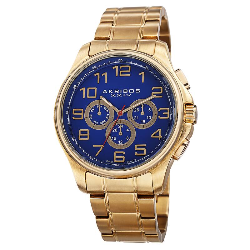 Akribos XXIV Men's Swiss Quartz Multifunction Stainless Steel Gold-Tone Bracelet Watch