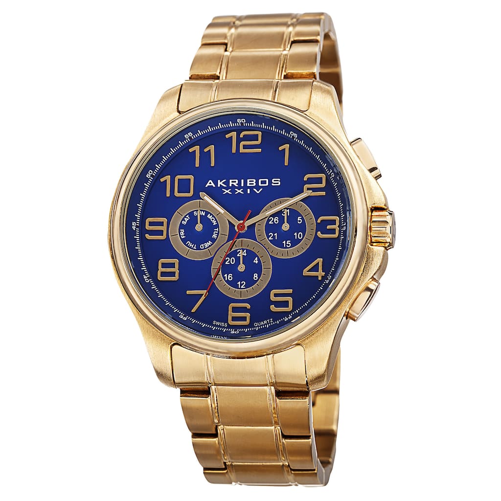 Akribos XXIV Men's Swiss Quartz Multifunction Stainless Steel Gold-Tone Bracelet Watch