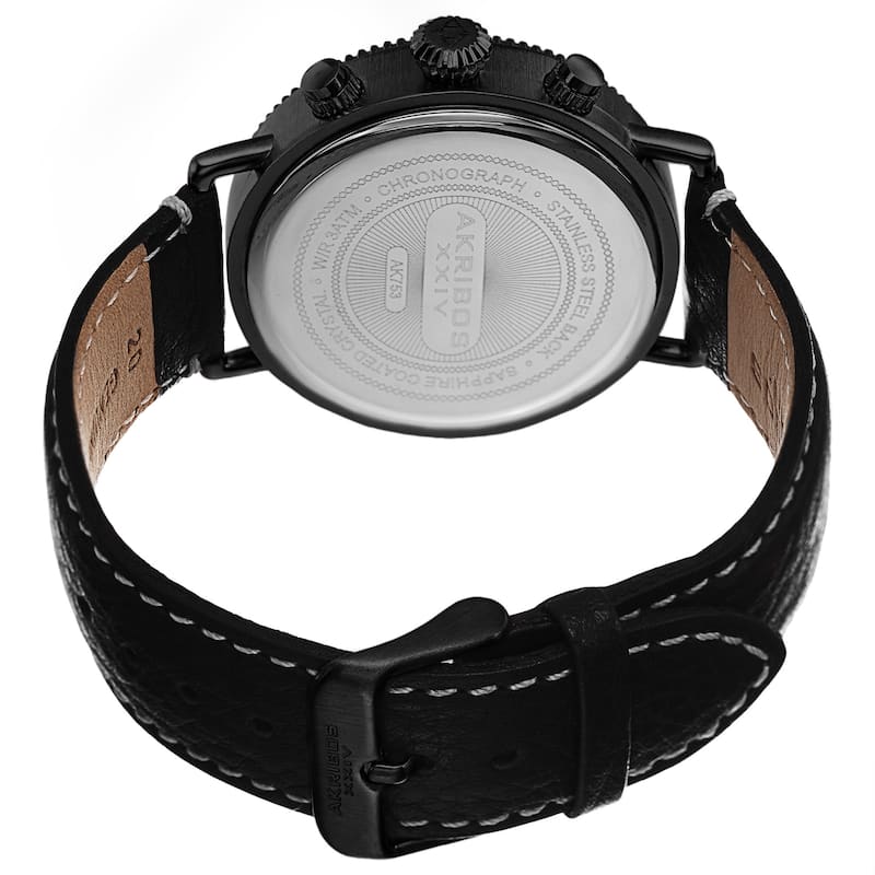Akribos XXIV Men's Swiss Quartz Chronograph Leather Black Strap Watch