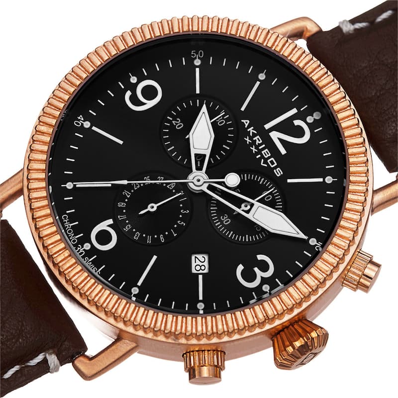 Akribos XXIV Men's Swiss Quartz Chronograph Leather Brown Strap Watch